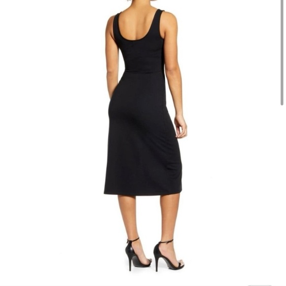Leith Black Dress Midi Scoop Neck Side Slit - Picture 2 of 10
